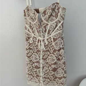 For Love And Lemons Cream and Brown Strapless Dress